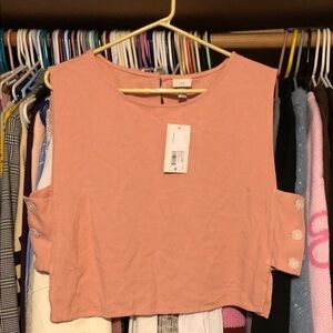 a new day Blush Button-Side Crop Top